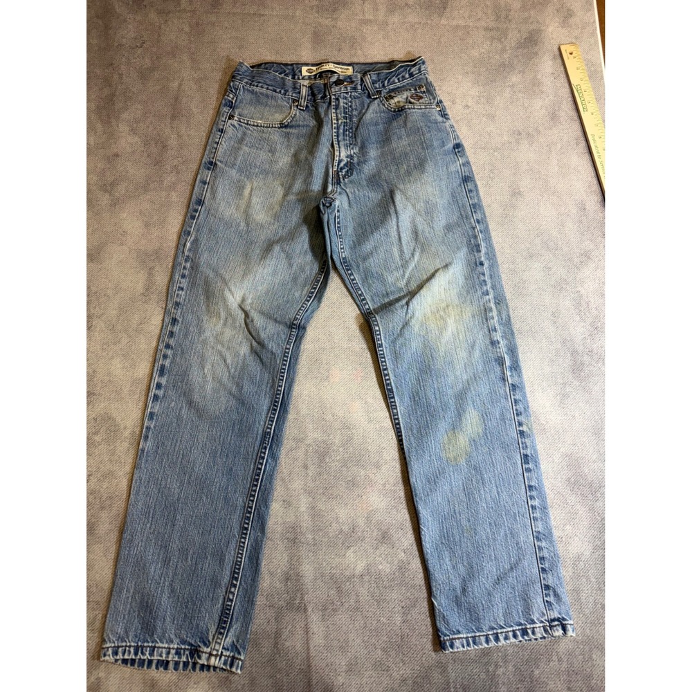 Harley-Davidson Mens Straight Leg Denim Jeans Blue Embroidered Logo Size 28x29